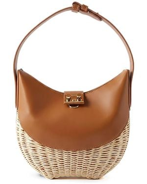 Rodo Small Paris Wicker Leather Tote Bag - White