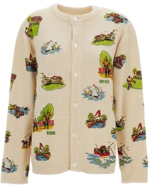 Bode Patterned-Jacquard Cardigan - White