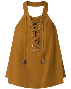 Pinko Lace-Up Halterneck Top - Natural