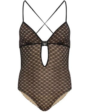 Missoni Crochet-Knit Cutout Swimsuit - Brown