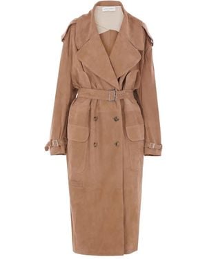 Niccolò Pasqualetti Chain-Detailed Suede Trench Coat - Brown