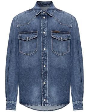 Moncler Logo-Patch Denim Shirt - Blue