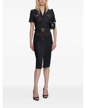 Self-Portrait Denim-Shirt Midi Dress - Black