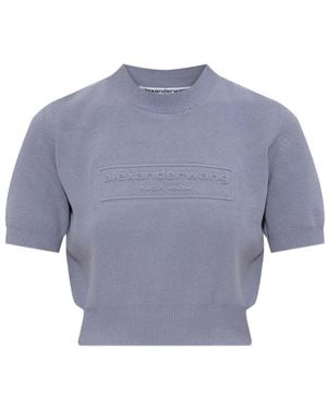 Alexander Wang Embossed-Logo Short-Sleeve Top - Blue
