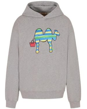 Marni Cotton Hoodie With Animal Alphabet Print - Gray