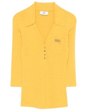 Elisabetta Franchi Micro-Braided Knit Polo Shirt - Yellow