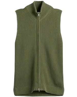 MM6 by Maison Margiela Ribbed-Knit Sleeveless Zip-Up Cardigan - Green