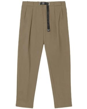 White Sand Buckle-Fastening Pleated Trousers - Natural