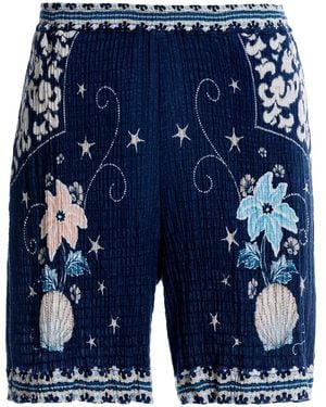 Agua Bendita Malaga Floral-Print Elastic-Waist Shorts - Blue