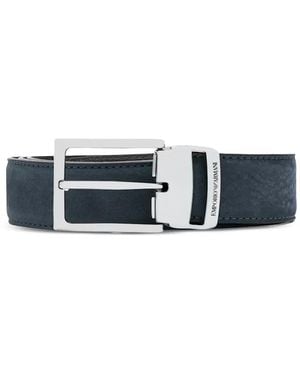 Emporio Armani Logo-Engraved Leather Belt - Blue