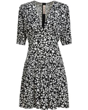Marni Floral-Print Mini Dress - Black