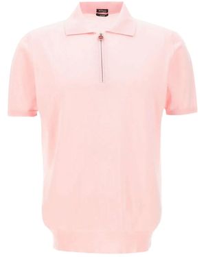 Kiton Half-Zip Ribbed Polo Shirt - Pink
