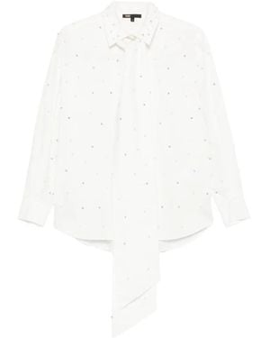Maje Bluse Mit Pussy-Bow Und Perlenverzierungen - Weiß