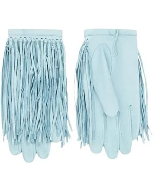 Carven Fringed Leather Gloves - Blue