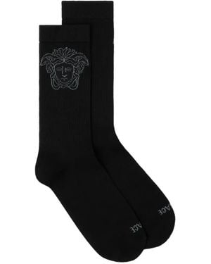 Versace Jacquard Cotton Ribbed Socks - Black