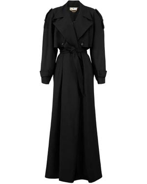 Elisabetta Franchi Structured-Shoulder Belted Trench Coat - Black