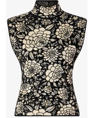 Roberto Cavalli Floral-Motif High-Neck Top - Black