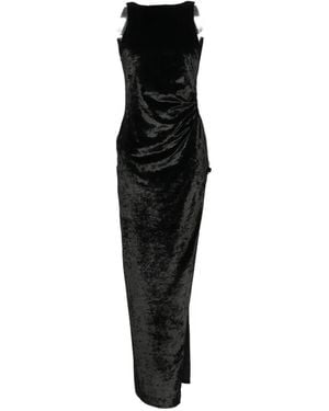Dondup Velvet Side-Slit Midi Dress - Black