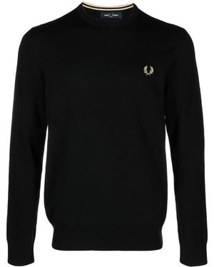 Fred Perry Classic Crew Neck Embroidered Jumper - Black