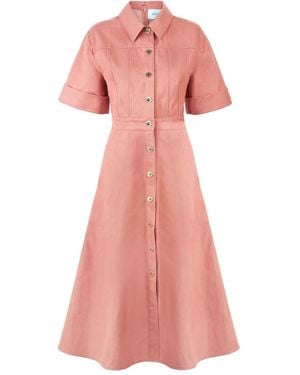 Carolina Herrera Denim Button-Front Midi Dress - Pink