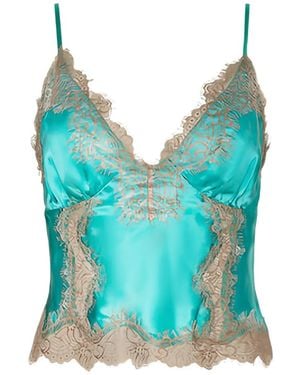 L'Agence Kimber Lace-Trim Silk Top - Blue