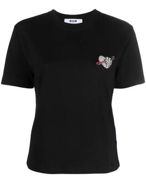 MSGM Logo-Print Cotton T-Shirt - Black