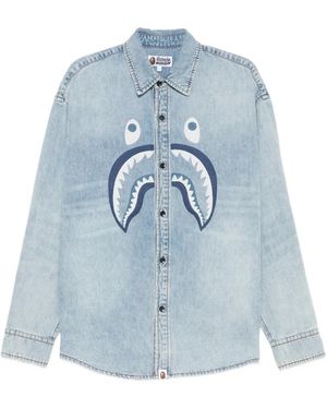 A Bathing Ape Shark Light Denim Ls Shirt M - Blue