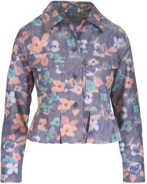 ODEEH Floral-Print Jacket - Blue