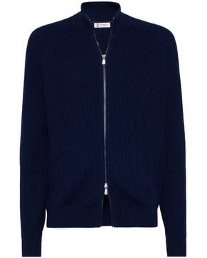 Brunello Cucinelli Cardigan Con Zip - Blu