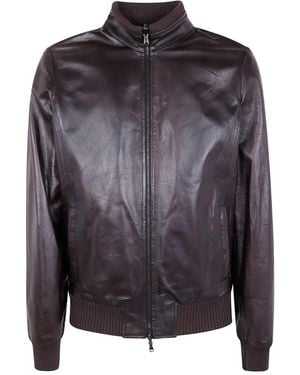 Barba Napoli Ribbed Leather Jacket - Grey