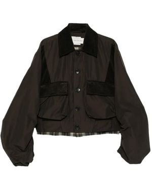 Feng Chen Wang Corduroy-Collar Gathered-Sleeve Jacket - Black