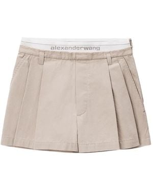 Alexander Wang Logo-Waistband Pleated Mini Shorts - Natural