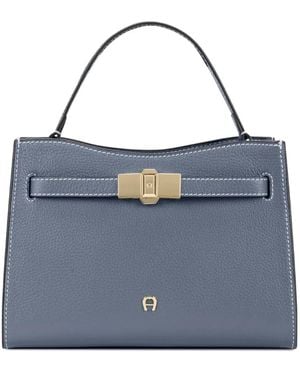 Aigner Small Farah Logo-Plaque Grained-Leather Tote Bag - Blue