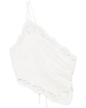 Posse Darya Lace-Trim Linen Blouse - White