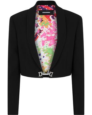 DSquared² Logo-Plaque Cropped Blazer - Black