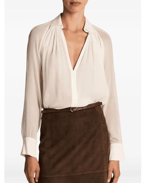 Vince Gathered Long-Sleeve Blouse - Natural