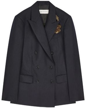 Dries Van Noten Embroidered Double-Breasted Blazer - Blue