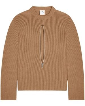 Courreges Zip-Detailing Wool Sweater - Brown
