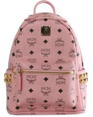 MCM Monogram-Print Studded Backpack - Pink