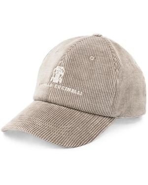 Brunello Cucinelli Corduroy Logo-Embroidered Baseball Cap - White