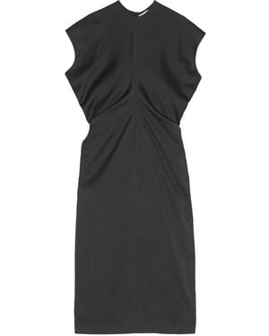 Remain Gathered-Shoulder Midi Dress - Black