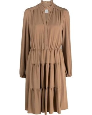 Eleventy Tiered Long-Sleeved Dress - Brown