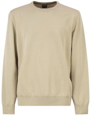 BOSS Embroidered-logo Crew Neck Jumper - Natural