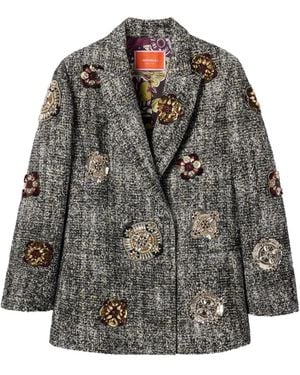 La DoubleJ Embroidered Double-Breasted Blazer - Gray