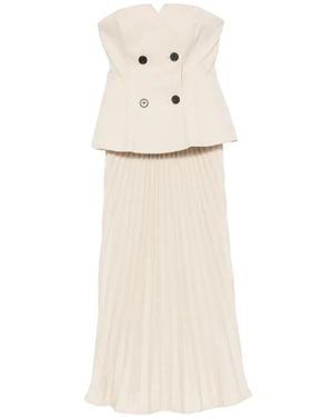 Self-Portrait Double-Breasted Pleated Midi Dress - White