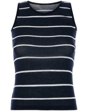 Balenciaga Striped Logo-Embroidered Tank Top - Black