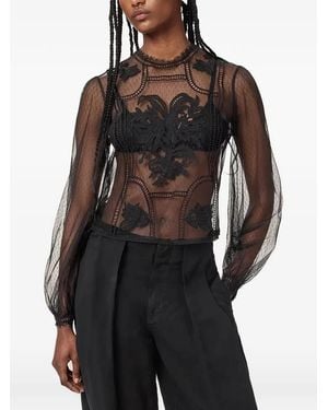 AllSaints Cesca Floral-Embroidered Blouse - Black