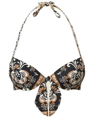 Twinset Push-Up Bikini Top With Print And Rhinestones - Metallic