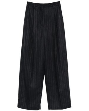 Thelatest E-Alex Pinstripe-Pattern Trousers - Black