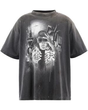 SAINT Mxxxxxx Graphic-Print Crew-Neck T-Shirt - Grey
